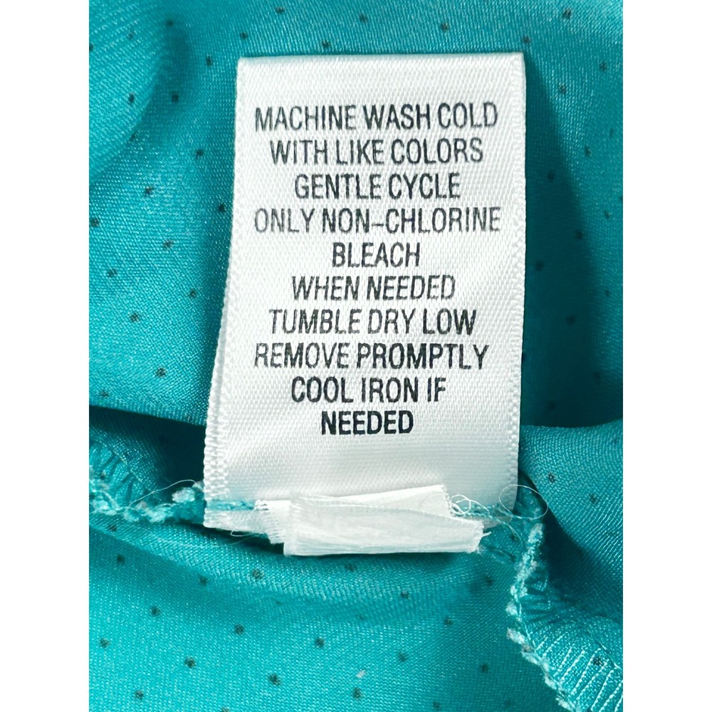 Apt 9 Womens XL Teal Blue Satin Polka Dot Pleated Cap Sleeve Blouse Top - Picture 6 of 9